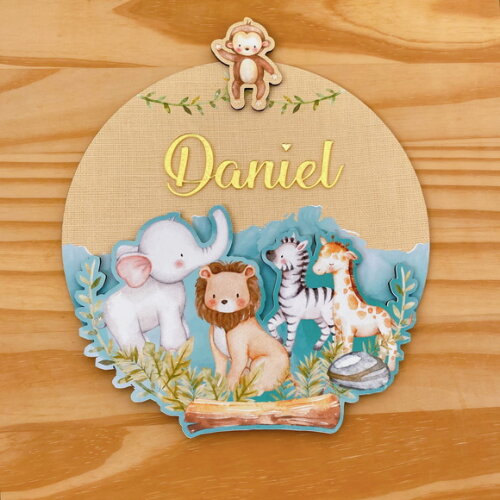Porta Maternidade 3d Safari mdf Nome Espelho