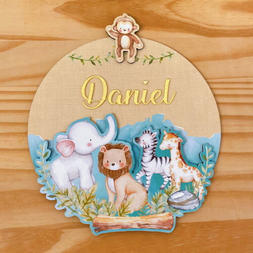 Porta Maternidade 3d Safari mdf Nome Espelho