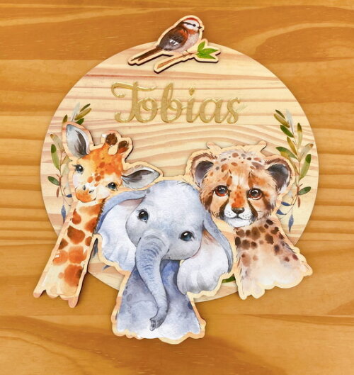 Porta Maternidade 3d Safari mdf Nome Espelho