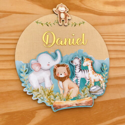 Porta Maternidade 3d Safari mdf Nome Espelho