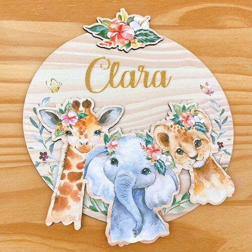 Porta Maternidade 3d Safari mdf Nome Espelho