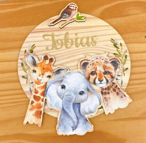 Porta Maternidade 3d Safari mdf Nome Espelho