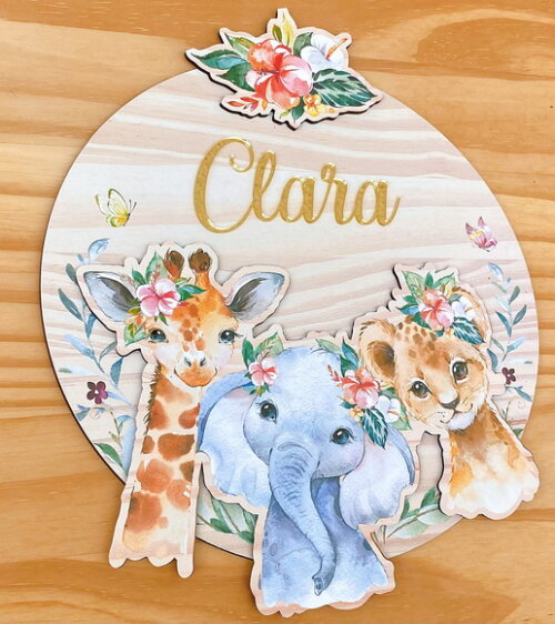 Porta Maternidade 3d Safari mdf Nome Espelho