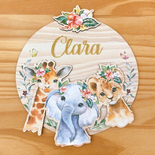 Porta Maternidade 3d Safari mdf Nome Espelho