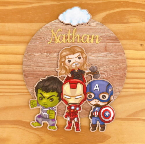 Porta Maternidade 3d Vingadores mdf Nome Espelho