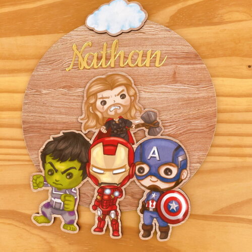 Porta Maternidade 3d Vingadores mdf Nome Espelho