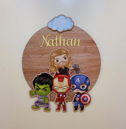 Porta Maternidade 3d Vingadores mdf Nome Espelho