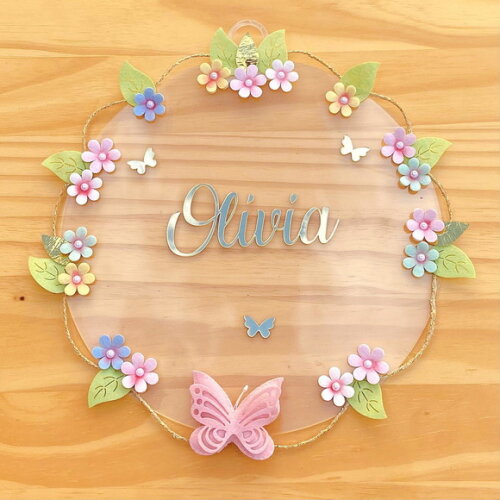 Porta Maternidade Acrílico Floral e Espelho