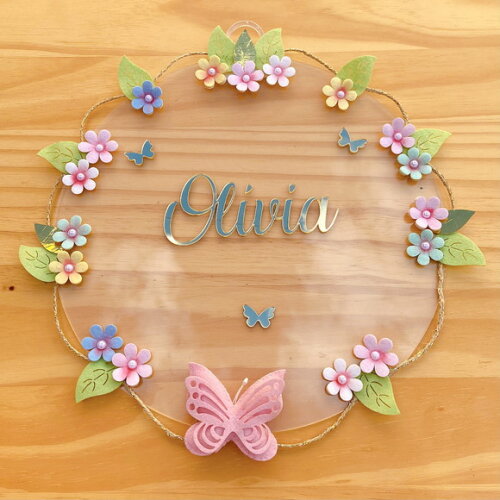 Porta Maternidade Acrílico Floral e Espelho