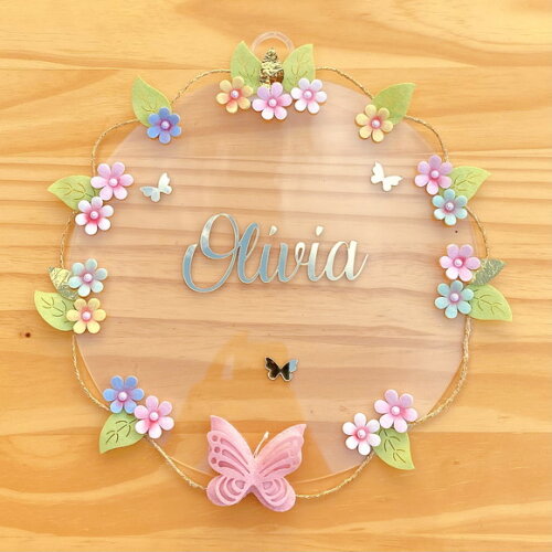 Porta Maternidade Acrílico Floral e Espelho