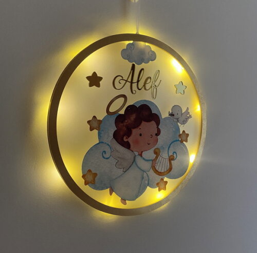 Porta Maternidade Anjinho Acrílico e Led