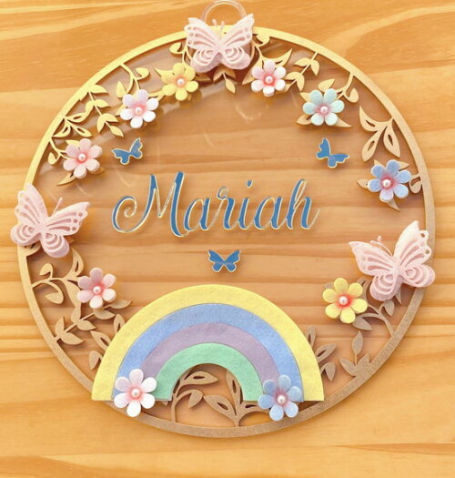 Porta Maternidade Arco Iris Acrílico e Espelho