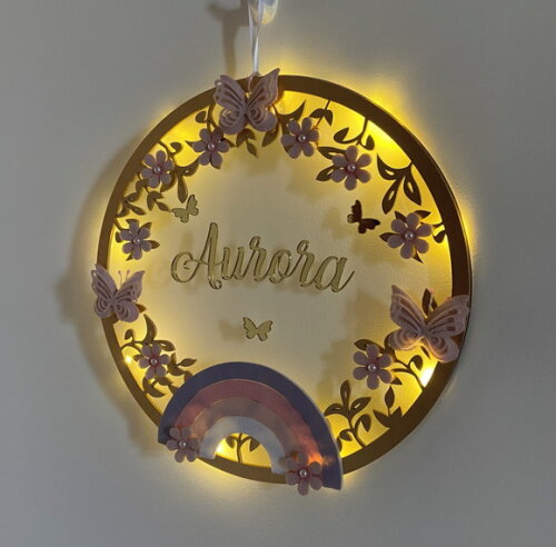 Porta Maternidade Arco Íris Led Acrílico e Espelho