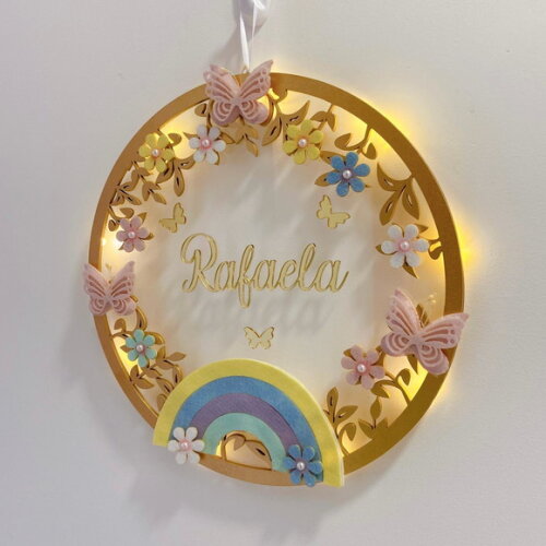 Porta Maternidade Arco Íris Led Acrílico e Espelho