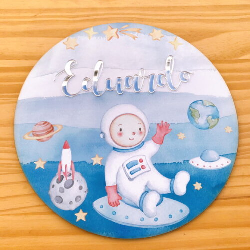 Porta Maternidade Astronauta mdf Nome Espelhado