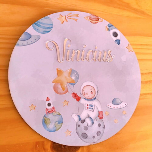 Porta Maternidade Astronauta MDF e Espelho