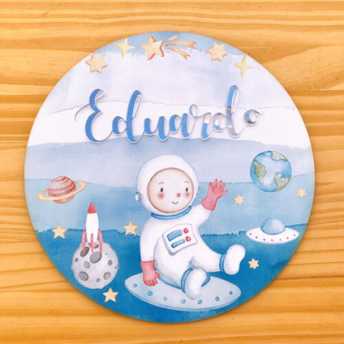 Porta Maternidade Astronauta mdf Nome Espelhado