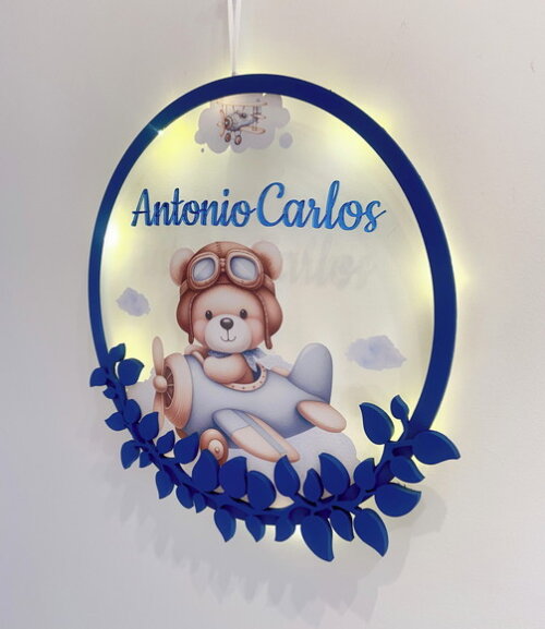 Porta Maternidade Aviador Acrílico e Espelho Led
