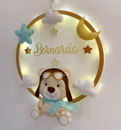 Porta Maternidade Aviador Acrílico e Espelho Led