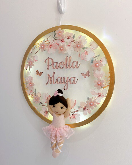 Porta Maternidade Bailarina Led Acrílico e Espelho