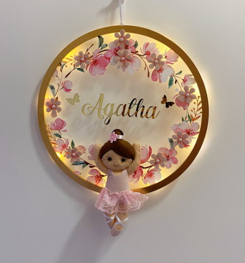 Porta Maternidade Bailarina Led Acrílico e Espelho