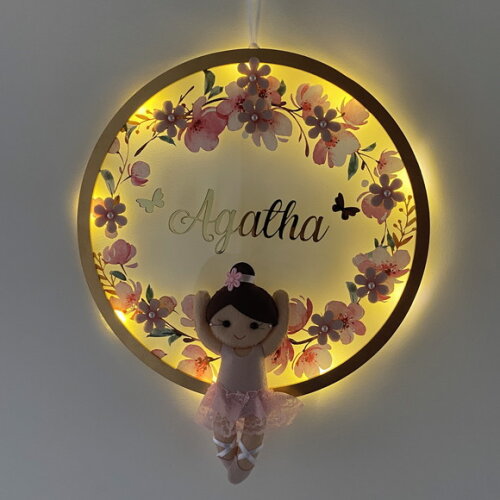 Porta Maternidade Bailarina Led Acrílico e Espelho