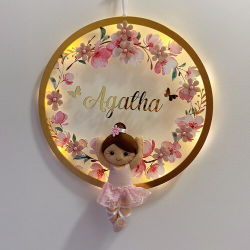 Porta Maternidade Bailarina Led Acrílico e Espelho