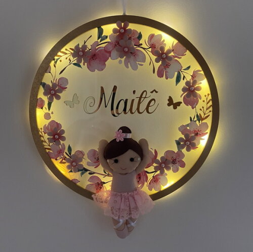 Porta Maternidade Bailarina Led Acrílico e Espelho
