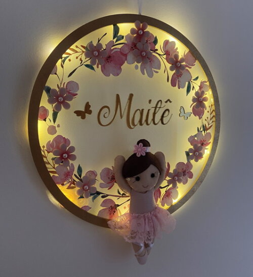 Porta Maternidade Bailarina Led Acrílico e Espelho