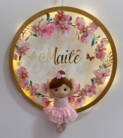 Porta Maternidade Bailarina Led Acrílico e Espelho