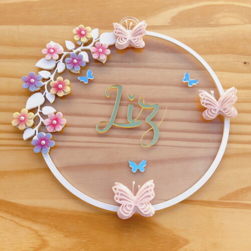 Porta Maternidade Borboletas Acrílico e Espelho