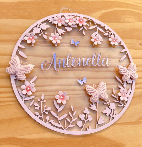 Porta Maternidade Borboletas Floral Acrílico e Espelho