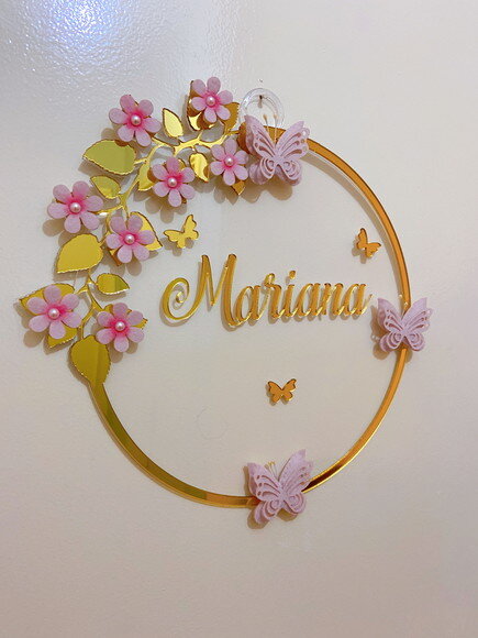 Porta Maternidade Borboletas Floral Nome e Moldura Espelho