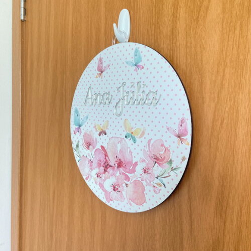 Porta Maternidade Borboletas mdf Nome Espelho