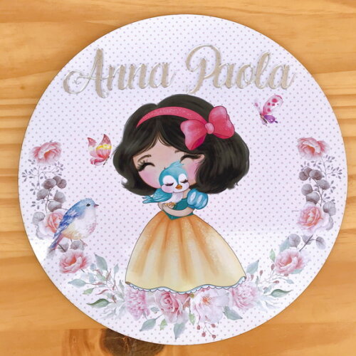 Porta Maternidade Branca de Neve mdf Nome Espelho