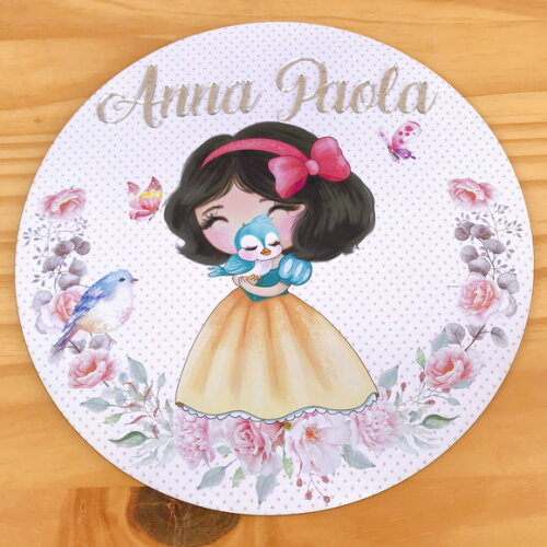 Porta Maternidade Branca de Neve mdf Nome Espelho