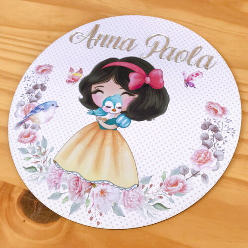 Porta Maternidade Branca de Neve mdf Nome Espelho