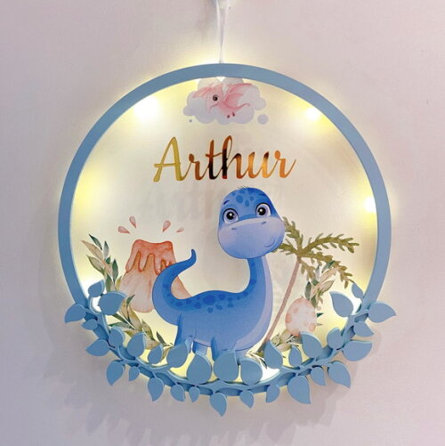 Porta Maternidade Dinossauro Acrílico e Espelho Led