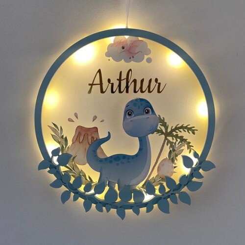 Porta Maternidade Dinossauro Acrílico e Espelho Led