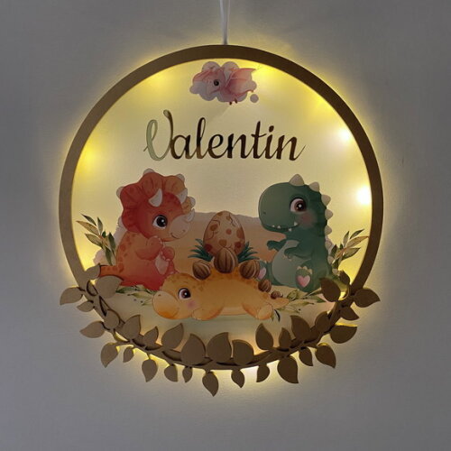 Porta Maternidade Dinossauro Acrílico e Espelho Led