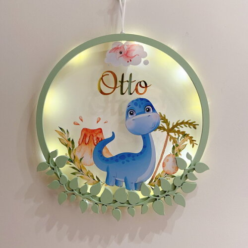 Porta Maternidade Dinossauro Acrílico e Espelho Led