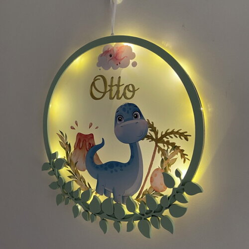 Porta Maternidade Dinossauro Acrílico e Espelho Led
