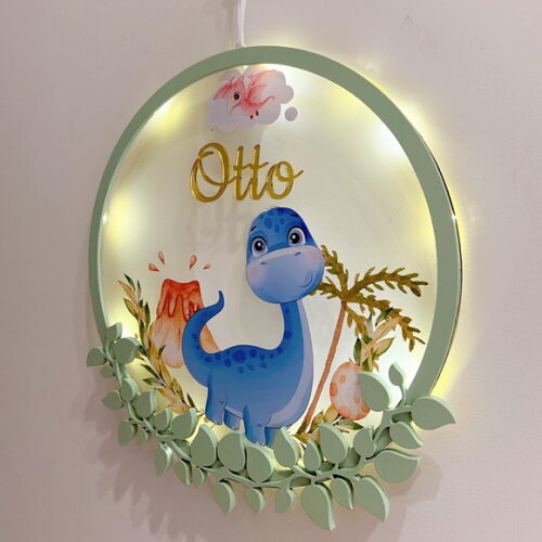 Porta Maternidade Dinossauro Acrílico e Espelho Led