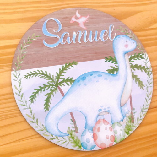 Porta Maternidade Dinossauro mdf Nome Espelhado