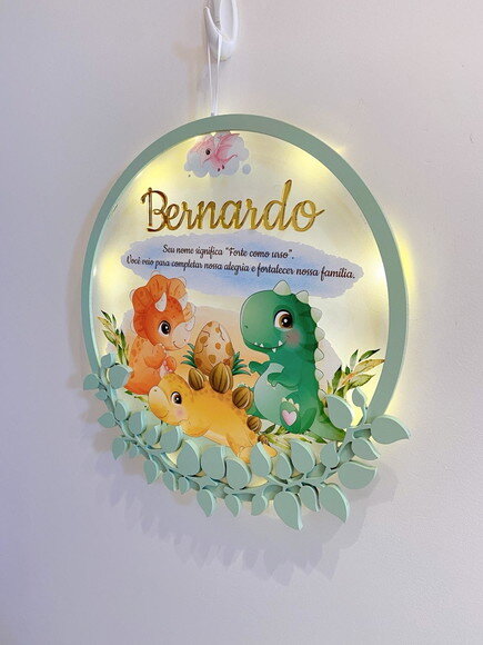 Porta Maternidade Dinossauro Versículo Acrílico Led