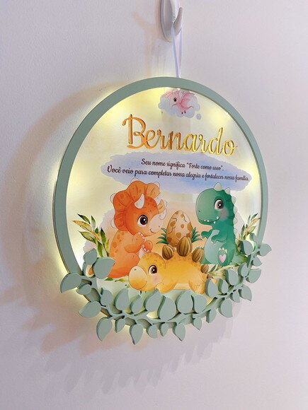 Porta Maternidade Dinossauro Versículo Acrílico Led