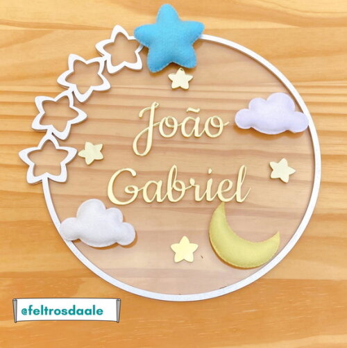 Porta Maternidade Estrelas Acrílico e Espelho