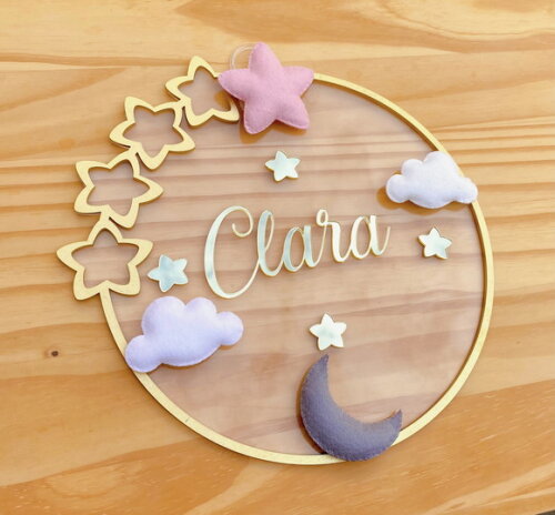 Porta Maternidade Estrelas Acrílico e Espelho