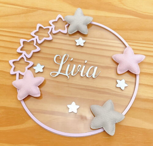 Porta Maternidade Estrelas Acrílico e Espelho