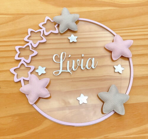 Porta Maternidade Estrelas Acrílico e Espelho